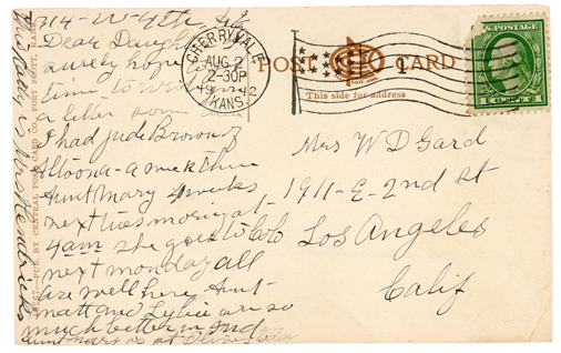 1912-postcard-GARD-eva-from mother sarah cherryvale ks (2)-WEB